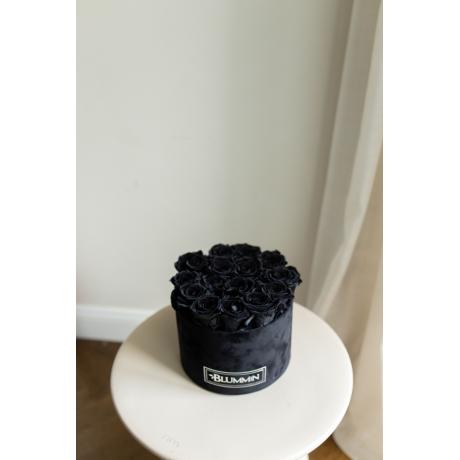 LARGE BLUMMIN - BLACK VELVET BOX WITH VIBRANT RED ROSES