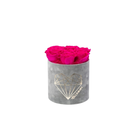 SMALL LOVE - LIGHT GREY VELVET BOX WITH HOT PINK ROSES