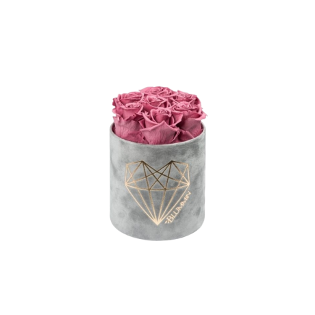 SMALL LOVE - LIGHT GREY VELVET BOX WITH VINTAGE PINK ROSES