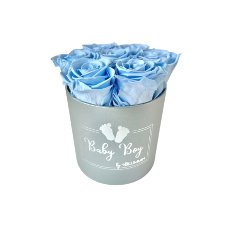 BABY BOY - SMALL LIGHT GREY BOX WITH BABY BLUE ROSES