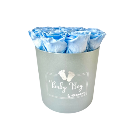 BABY BOY - MEDIUM LIGHT GREY BOX WITH BABY BLUE ROSES