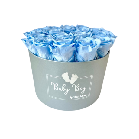 BABY BOY - LARGE LIGHT GREY BOX WITH BABY BLUE ROSES