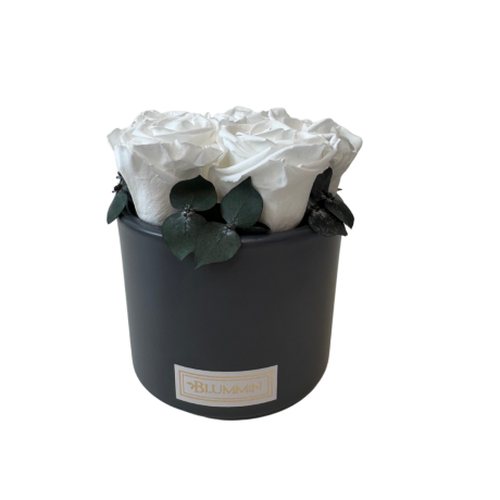 DARK GREY CERAMIC POT WITH WHITE ROSES