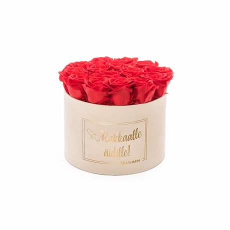 RAKKAALLE ÄIDILLE - LARGE CREAM VELVET BOX WITH RED ROSES