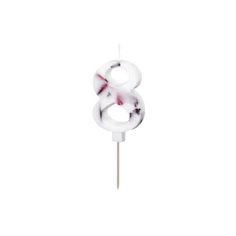 Birthday Candle Number '8', White with Flower Petals, 8 cm