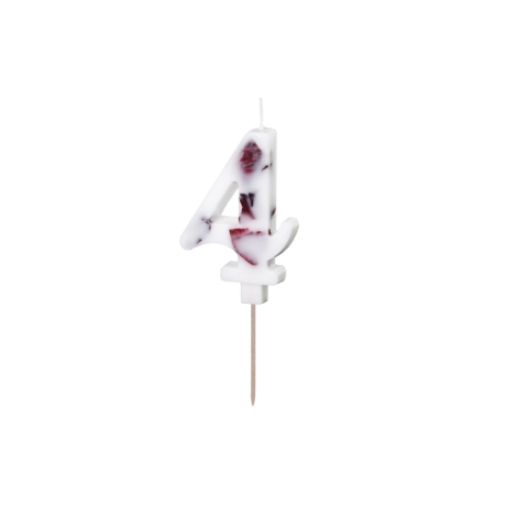 Birthday Candle Number '4', White with Flower Petals, 8 cm